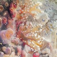 Macro shot of soft coral polyps with intricate patterns and delicate textures. The organic structure showcases the complexity of marine organisms in their natural underwater habitat photo