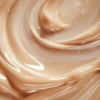 A rich, coffee-toned creamy surface with smooth, flowing lines. Soft curves and subtle highlights create depth and warmth. The glossy texture enhances the velvety fluidity photo