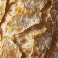 A freshly baked artisan bread with a golden, crispy crust and soft, airy inside. Lightly dusted with flour, perfect for sandwiches, toasts, or enjoying with butter and jam photo