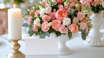 Elegant Mothers Day table arrangement showcasing fresh flowers and candlelight for a warm celebration photo