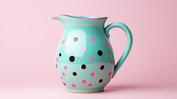 Charming vintage-style pastel pitcher with colorful polka dots on a soft pink background photo