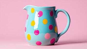 Pastel colored polka dot pitcher on pink background captures playful elegance for any tabletop setting photo