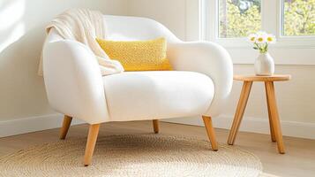Cozy minimalist reading nook with a clean design and natural light photo
