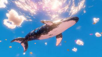 Majestic whale gliding through vibrant blue ocean waters under a bright sky during midday photo