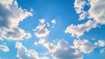 Bright spring sky filled with soft clouds and vibrant blue hues during a sunny afternoon photo
