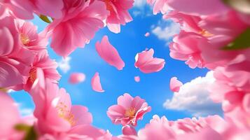 Sakura petals gracefully drifting in the spring breeze under a clear blue sky photo