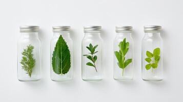 Freshly harvested sprouts in glass jars showcasing vibrant greenery from a home garden photo