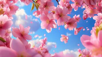 Cherry blossoms sway gently against a bright blue sky creating a serene spring atmosphere photo