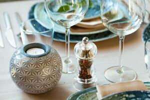 Luxury table setting for event in a restaurant photo