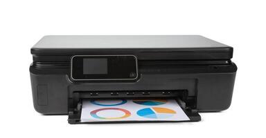 Black multi function printer isolated against a white background photo