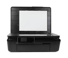 Black multi function printer isolated against a white background photo
