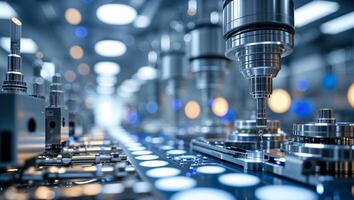 Advanced manufacturing process in a high-tech factory with automated machinery handling intricate tasks photo