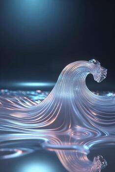 Fluid wave sculpture in shimmering light creating a mesmerizing effect in a dark setting photo