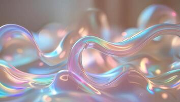 Colorful translucent waves reflecting light on a smooth surface create an ethereal ambiance in a softly lit environment photo