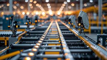 High-tech automation in a modern warehouse during a busy operational period photo