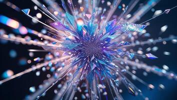 Abstract explosion of colorful shards radiating from a central point in a digital space photo