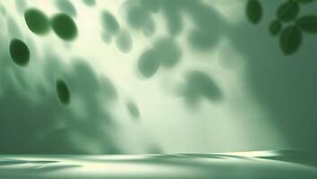 Soft green shadows create a tranquil atmosphere in a serene indoor setting with gentle light during the afternoon photo