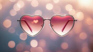 Heart-shaped sunglasses reflecting shimmering light create a romantic atmosphere for summer outings and celebrations photo