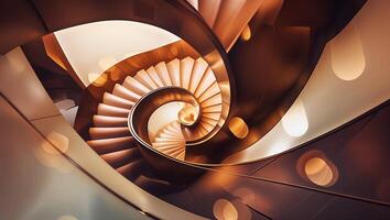 Intricate spiral staircase design showcasing smooth curves and warm lighting in an elegant indoor space photo