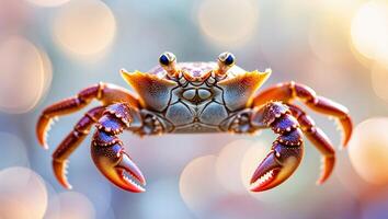 Colorful crab displayed in vibrant underwater habitat during sunny day near coastal shorelines photo