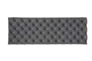 Gray soundproofing panel made of acoustic foam with an egg crate pattern, isolated on a white background. photo