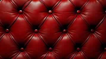 Elegant red leather upholstery with a tufted design, featuring a glossy finish and evenly arranged buttons for a rich texture. photo