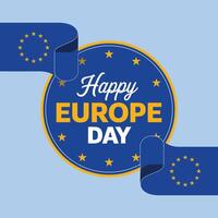 European union flag with ribbon and text happy europe day illustration vector