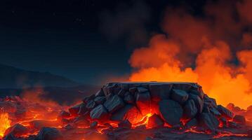 An image of a volcano with lava and rocks photo