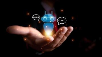 AI generates business communication and the development of chatbot digital technology, Artificial intelligence open for chat customers, concept of command prompt information, smart robot conversation photo