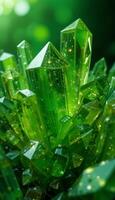 Glowing green Crystals and Colorful Gemstones vertical photo