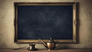 Interfaith Harmony Stock Illustration black board with Various Religious Symbols and Copy Space photo