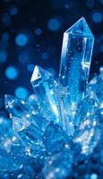 Glowing Blue Crystals and Colorful Gemstones vertical photo