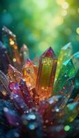 Shimmering Multicolored Crystals and Gemstones vertical glow photo