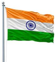 Flag of India waving on a flagpole isolated on white background photo