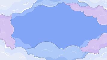 Lo-Fi aesthetic cloudy sky dreamy pastel 2D cartoon animation. Nostalgia and relaxation. Fluffy clouds. Minimalistic artistic cloudscape animated flat backdrop 4K background scene storytelling video