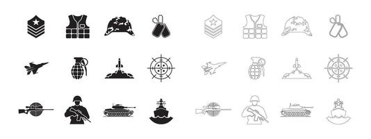 Essential Defense and Security Icons in a Sleek Outline Style vector