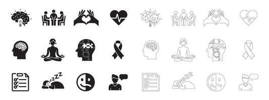 Essential Wellbeing and Mindfulness Icons in a Sleek Outline Style vector