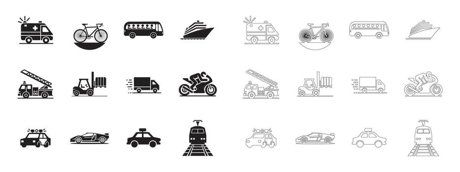 Bold and Simple Transportation Icons for Web and App Interfaces vector