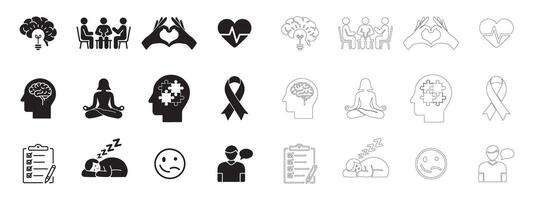Clean Mental Health and Wellbeing Icons for Digital Use vector
