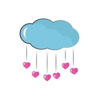 Raindrops falling from a cloud, blending into a soft pink heart shape, minimal design. vector