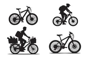 Man and Bicycle Graphic Black Silhouette on White Background vector