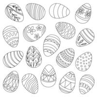 A collection of hand drawn Easter eggs with floral, geometric, and abstract patterns. Perfect for coloring books, printables, crafts, and holiday themed designs. vector