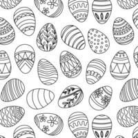 Seamless pattern of Easter eggs with intricate geometric and floral line art designs. Perfect for holiday decorations, wrapping paper, textiles, and digital projects. vector