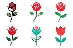 Six simple red rose illustrations for design vector