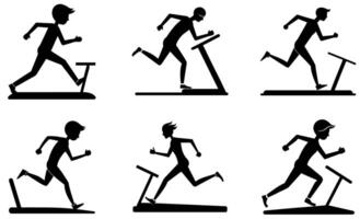 Silhouettes of people running on treadmills vector