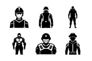 Black and white silhouettes of people in various uniforms vector