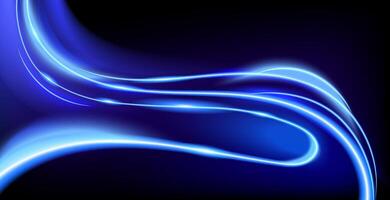 Abstract glowing blue light trails flowing across a dark background, creating a futuristic and dynamic effect.Ideal for technology themes,digital backgrounds,modern design projects. illustration vector