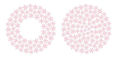 Abstract Flowers in trendy soft punk Circular Frame border Copy space and Background Template Set 2. Isolated illustration Thematic cards, posting, blogging or web promo leaflets, banner, tags vector