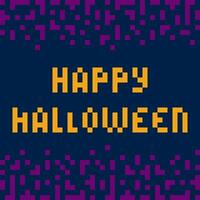Pixel Art Greeting Text Happy Halloween in Abstract Tetris shape Top and Bottom Festive frame border. illustration Greeting or Thematic card, invitation, label or web promo banner, leaflet, tag vector
