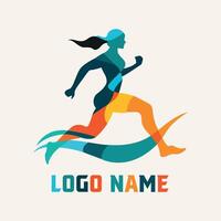A minimalist logo depicting a running person inside a circle, with one leg outstretched, vector